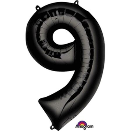 ANAGRAM 34 in. Number 9 Black Super Shape Foil Balloons 66595